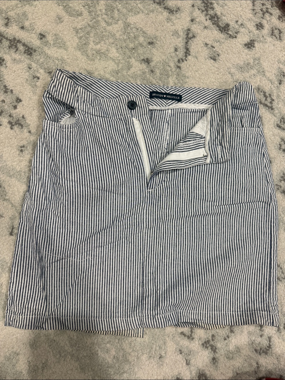 Brandy Melville Blue & White Vertical Stripe Mini Skirt